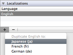 「Localizations」に「Japanese(ja)」を追加