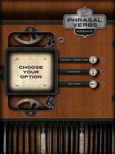 【ホーム画面からは、句動詞の一覧、練習問題、設定の３つの機能が選べる】