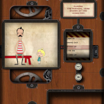 【練習問題の画面では、左の窓に表示されるアニメーションを見て、右の窓内のドラムを回して答えを選択する】